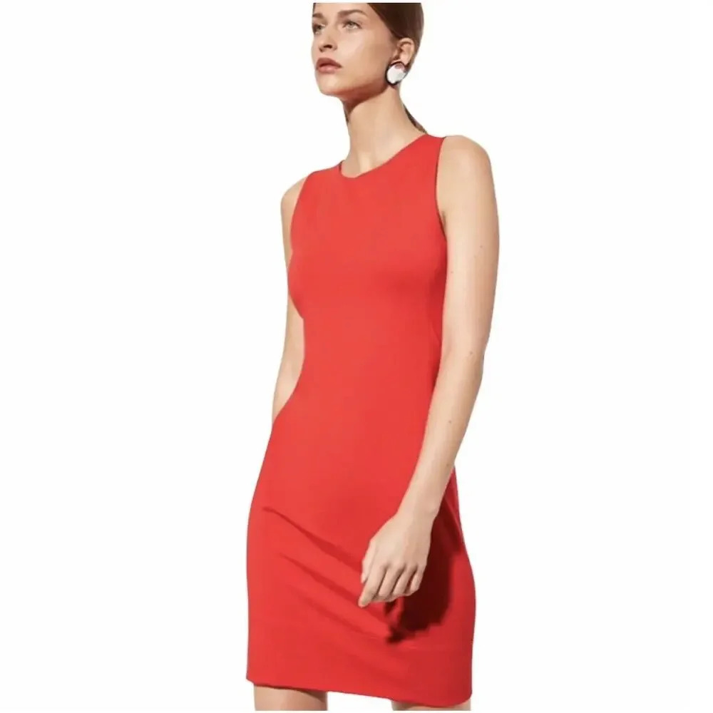 Aritzia Babaton Miguel Sleeveless Dress Size 0 Red Orange Slim Fit Knee Length